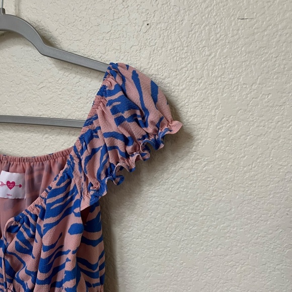 BUDDY LOVE | Spring Summer Zebra Print Ruched Mini Dress in Pink & Blue | Size S - Picture 5 of 9